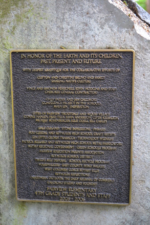 Plaque on the Legacy Stone says, In Honor of the Earth and Its Children – Past, Present and Future